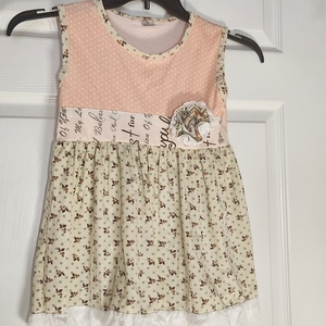 Pretty in‎ Peach Top Eyelet Lace Size 6T/7T Sleeveless Polka Dots Bow Length 23"